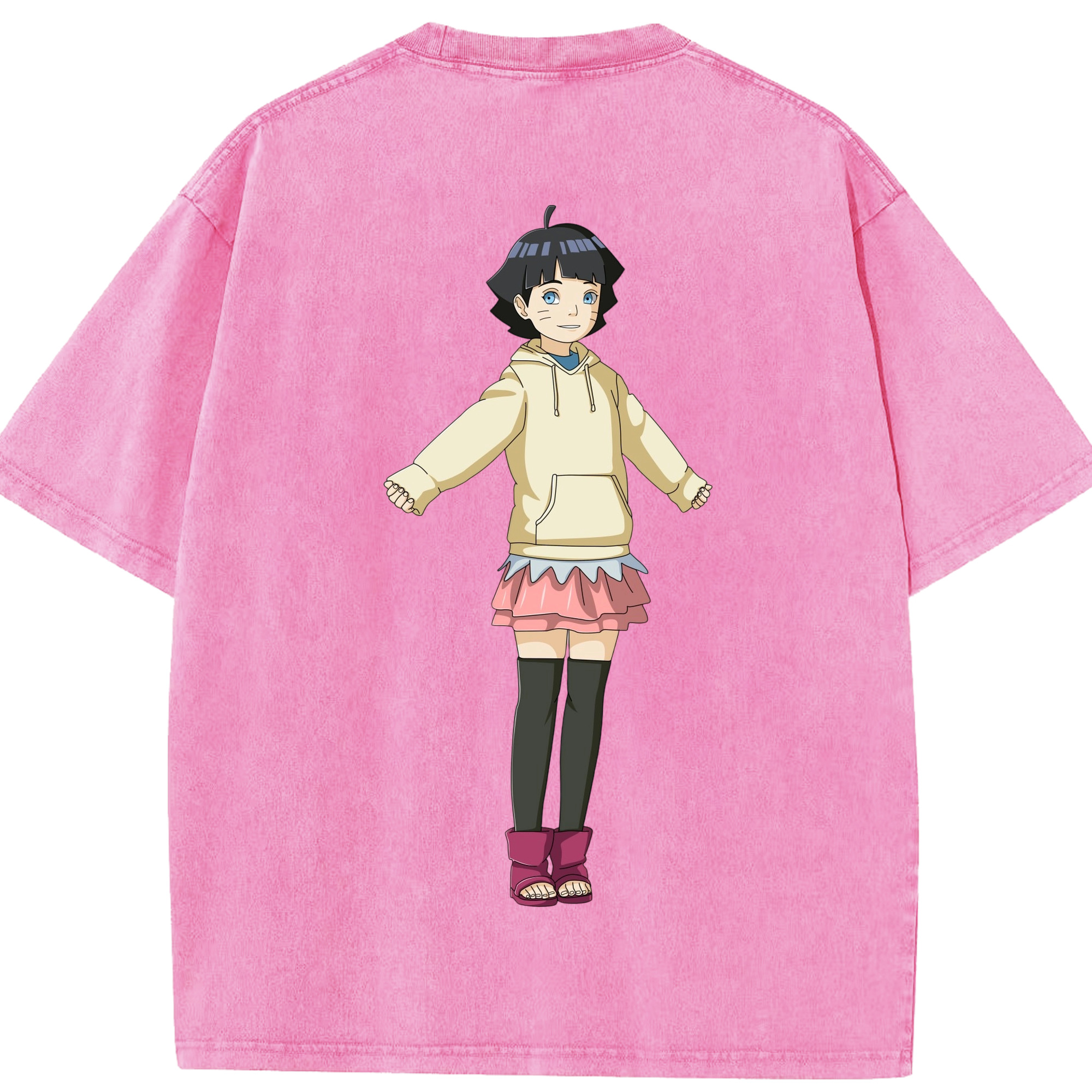 （画像用） NARUTO -ナルト- うずまき ヒマワリ Uzumaki Himawari 綿100% ヴィンテージ風 半袖Tシャツ（背面プリント）